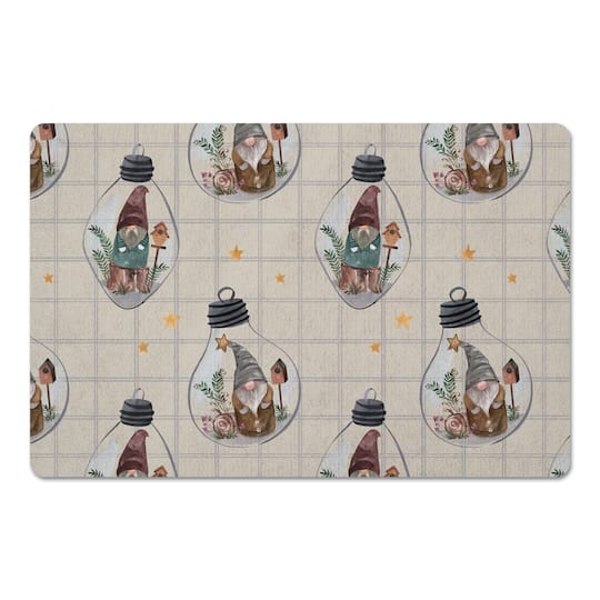 Cream & Gray Check Gnome Globe Pattern Floor Mat